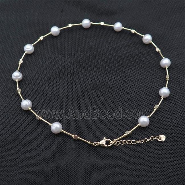 White Pearl Necklace With See Glass Tube