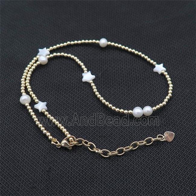 Copper Necklace With Pearl MOP Shell Star Gold Plated