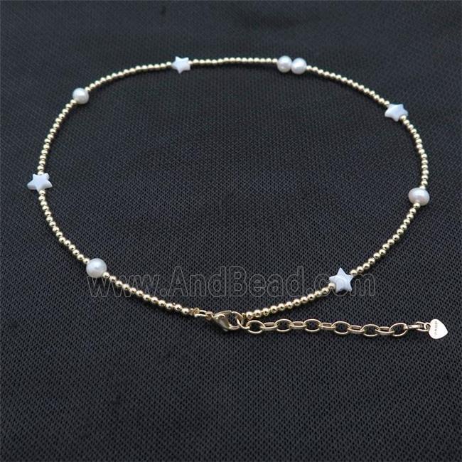 Copper Necklace With Pearl MOP Shell Star Gold Plated