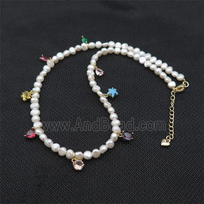 White Pearl Necklace With Crystal Glass