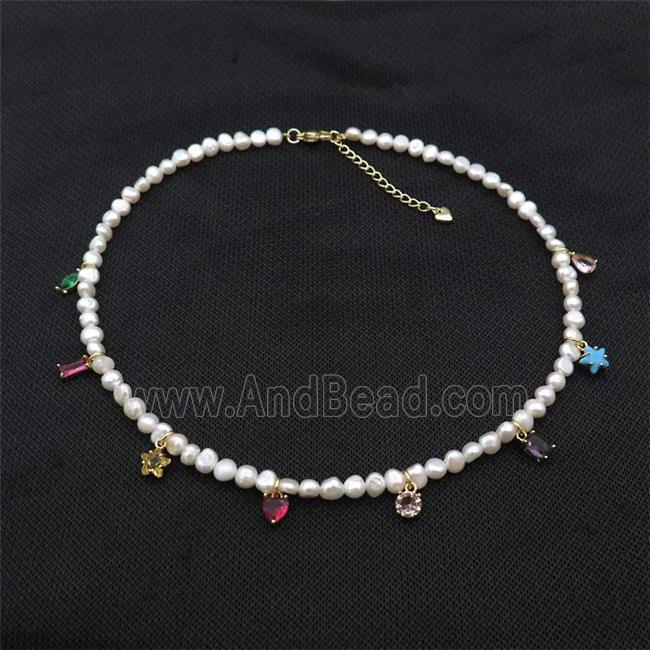 White Pearl Necklace With Crystal Glass
