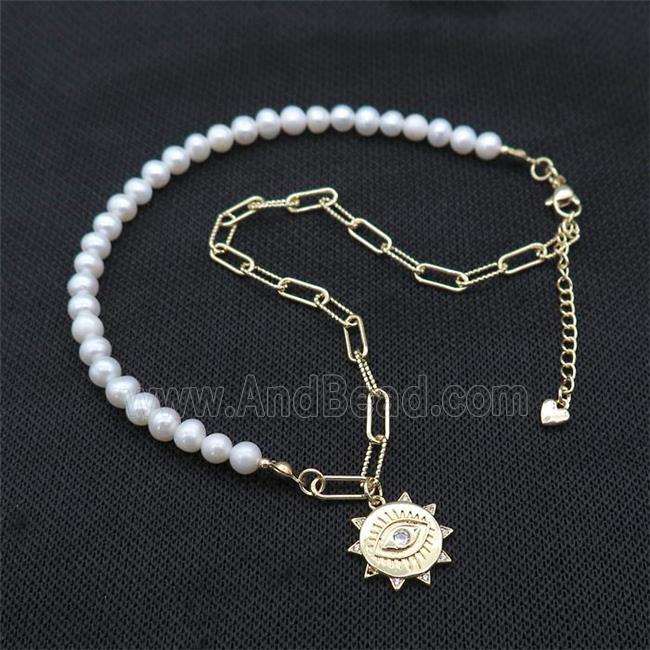 White Pearl Necklace With Copper Chain Gold Plated