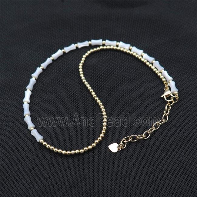 With MOP Shell Necklace With Pony Copper Beads Gold Plated