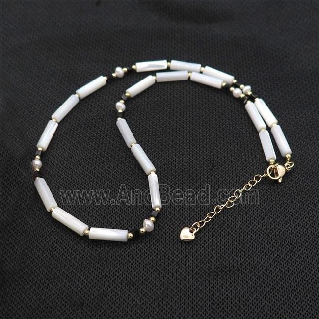 White MOP Shell Necklace With Pearl