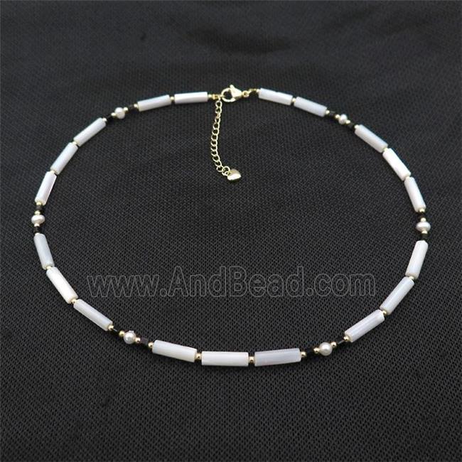 White MOP Shell Necklace With Pearl