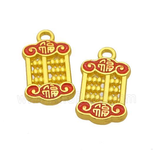 Abacus Charms Alloy Pendant Red Painted Matte Gold Plated