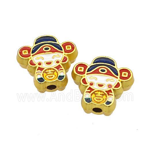Alloy Beads Chinese Fortune Baby God Of Wealth Painted Gold Plated