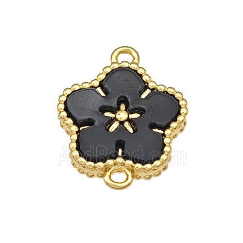 Copper Flower Connector Pave Black Resin Gold Plated