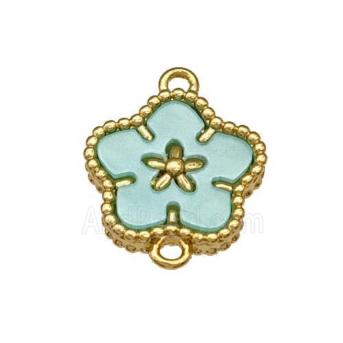 Copper Flower Connector Pave Green Resin Gold Plated