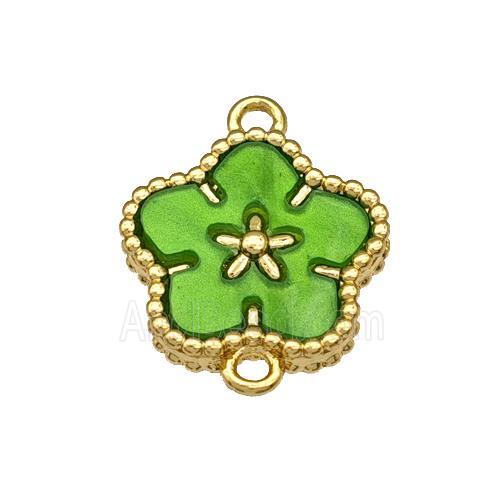 Copper Flower Connector Pave Green Resin Gold Plated