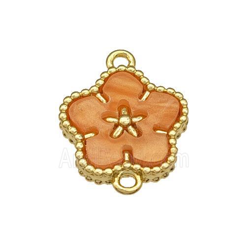 Copper Flower Connector Pave Orange Resin Gold Plated