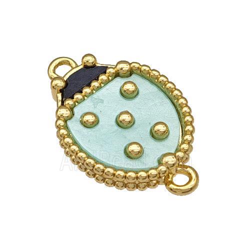 Copper Ladybug Connector Pave Green Resin Gold Plated