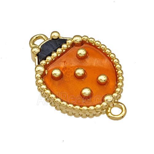 Copper Ladybug Connector Pave Resin Gold Plated