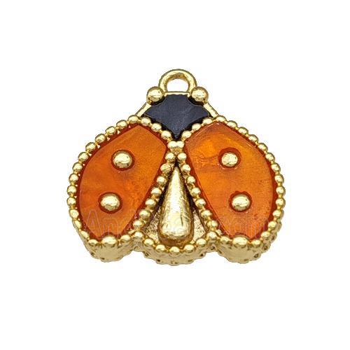 Copper Ladybug Pendant Pave Orange Resin Gold Plated