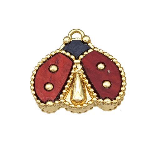 Copper Ladybug Pendant Pave Red Resin Gold Plated