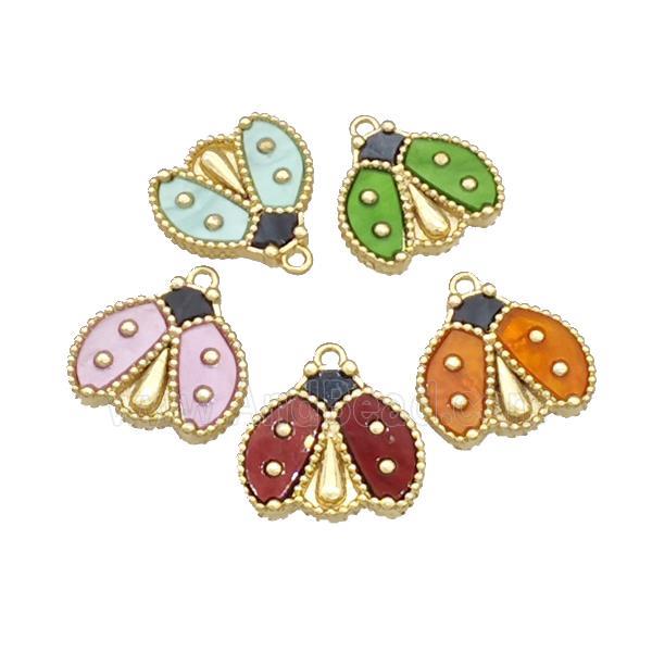Copper Ladybug Pendant Pave Resin Gold Plated Mixed