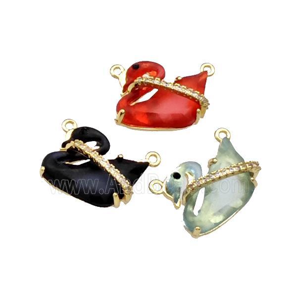 Copper Swan Pendant Pave Acrylic Zirconia 2loops Gold Plated Mixed