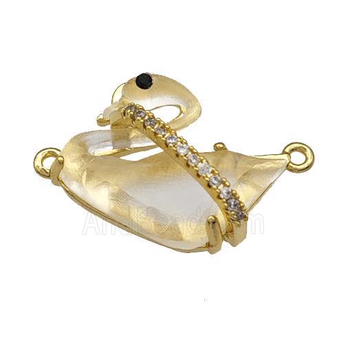 Copper Swan Connector Pave Acrylic Zirconia Gold Plated
