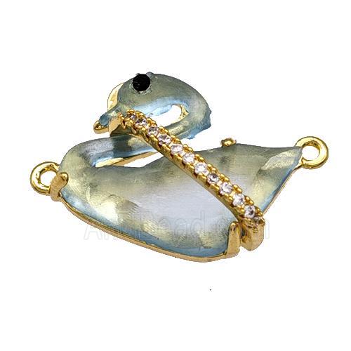 Copper Swan Connector Pave Acrylic Zirconia Gold Plated
