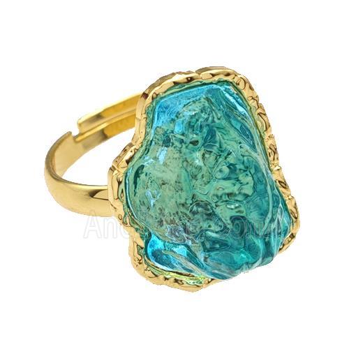 Copper Rings Pave Teal Acrylic Mountain Adjustable Gold Plated
