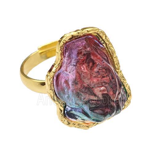 Copper Rings Pave Rainbow Acrylic Mountain Adjustable Gold Plated