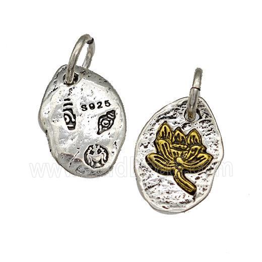 Tibetan Style Copper Lotus Pendant Slice Antique Silver Bronze