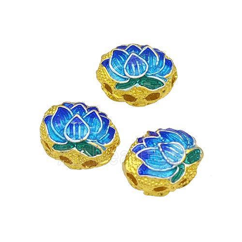 Copper Lotus Beads Blue Painted Gold Plated