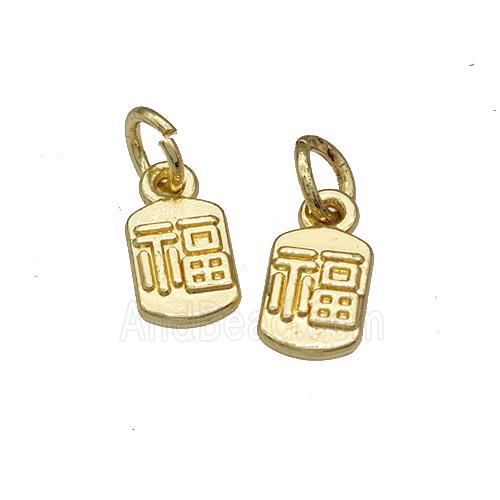 Copper Rectangle Pendant Fu Lucky Gold Plated
