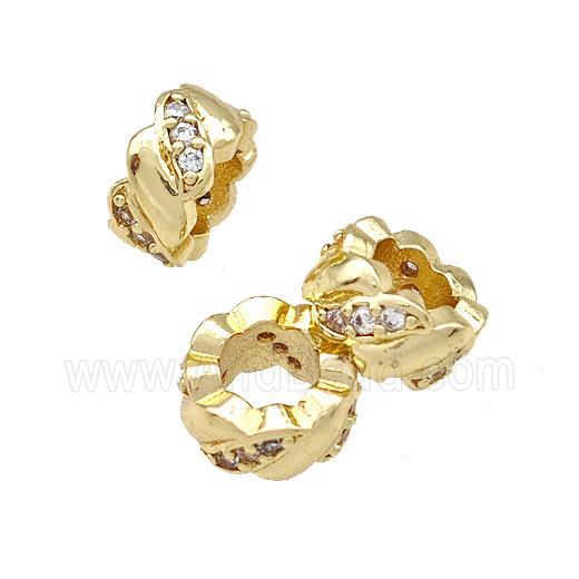 Copper Rondelle Beads Pave Zircon Large Hole Gold Plated