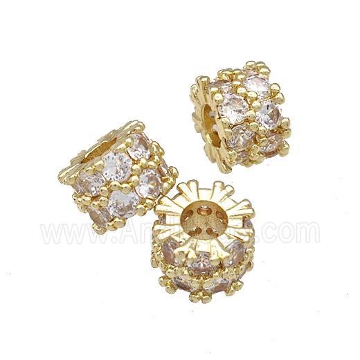 Copper Rondelle Beads Pave Zircon Large Hole Gold Plated