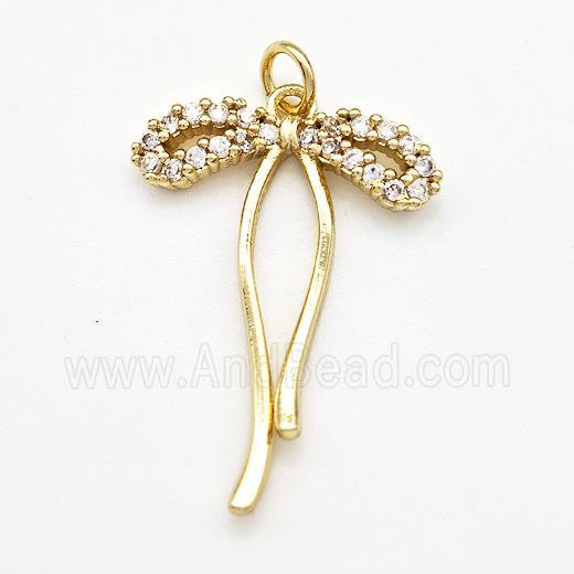 Copper Bow Pendant Micro Pave Zirconia Gold PLated