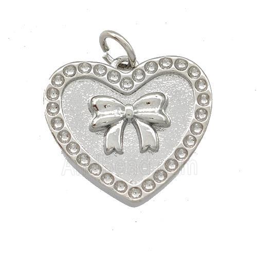 Copper Heart Pendant Pave Zircon Bow Platinum Plated