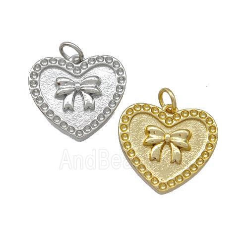 Copper Heart Pendant Pave Zircon Bow Mixed