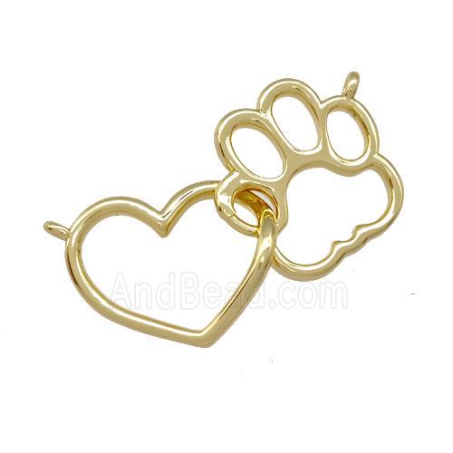 Copper Heart Paws Pendant Gold Plated
