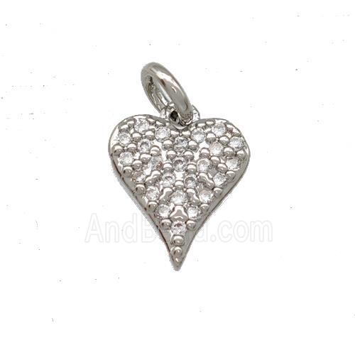 Copper Heart Pendant Micro Pave Zirconia Platinum Plated