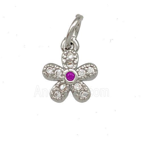 Copper Flower Pendant Micro Pave Zirconia Platinum Plated