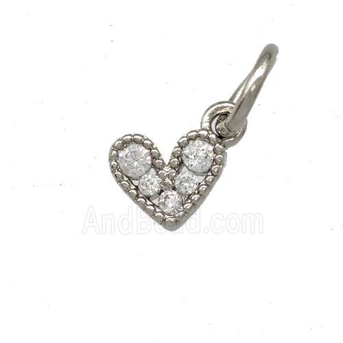 Copper Heart Pendant Pave Zirconia Platinum Plated