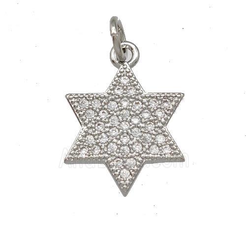 Copper David Star Pendant Pave Zirconia Platinum Plated