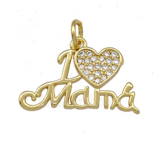 Copper Heart Mama Pendant Pave Zirconia Gold Plated
