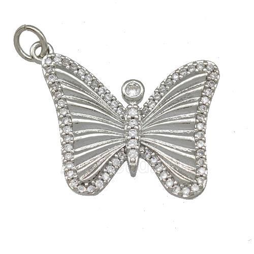 Copper Butterfly Pendant Pave Zirconia Platinum Plated