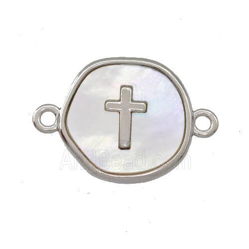 Copper Circle Connector Cross Pave Shell Platinum Plated
