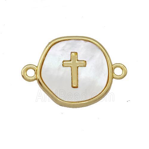 Copper Circle Connector Cross Pave Shell Gold Plated