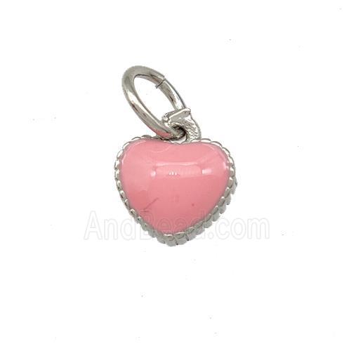 Copper Heart Pendant Pink Enamel Platinum Plated