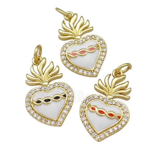 Copper Heart Pendant Micro Pave Zirconia White Enamel Gold Plated Mixed