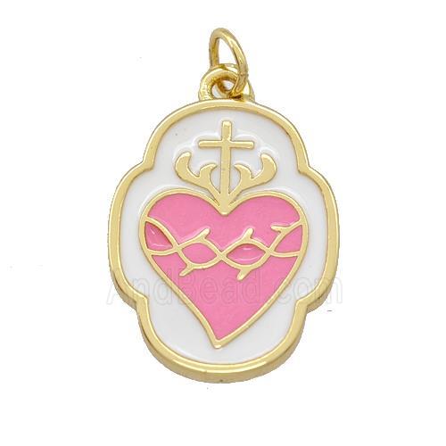 Copper Heart Pendant Pink White Enamel Gold Plated