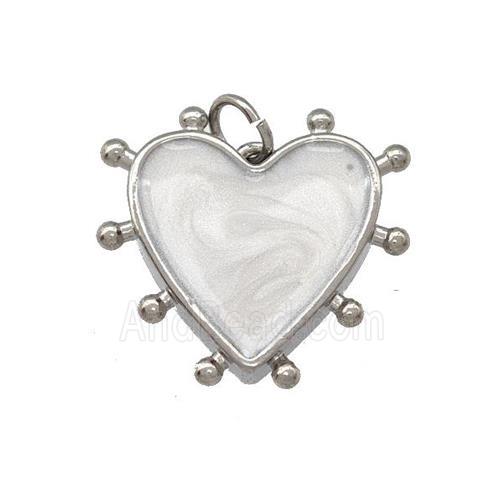 Copper Heart Pendant White Painted Platinum Plated