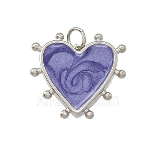 Copper Heart Pendant Purple Painted Platinum Plated