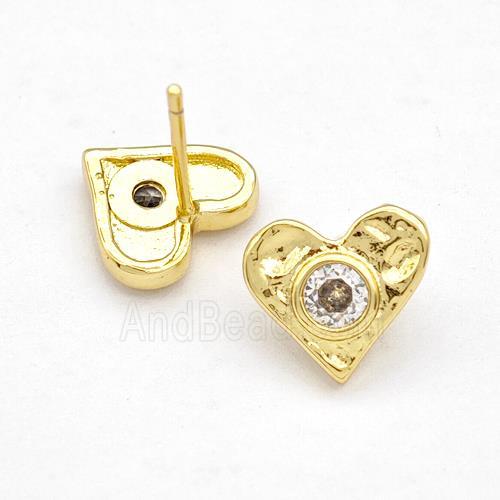 Copper Heart Stud Earrings Pave Zirconia Gold Plated