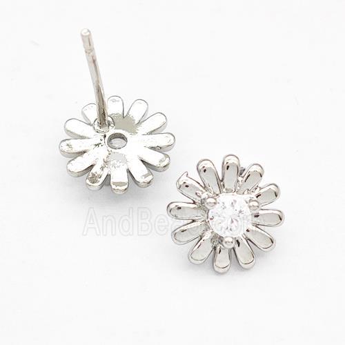 Copper Daisy Stud Earring Pave Zirconia Flower Platinum Plated