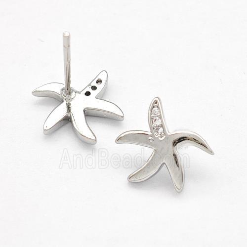 Copper Starfish Stud Earrings Pave Zirconia Platinum Plated